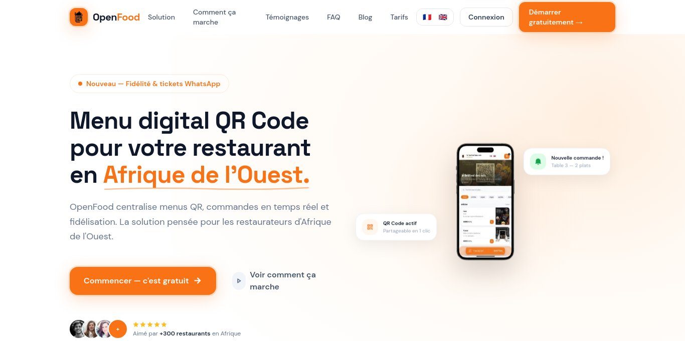 OpenFood — Menu digital QR Code — SaaS, OpenFood